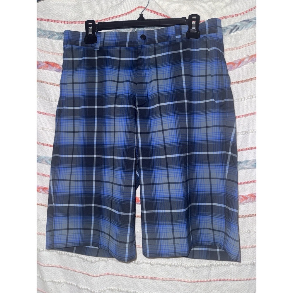Nike Golf Short Mens Size 30 Blue Gray Plaid Tour Performance Casual Hiking